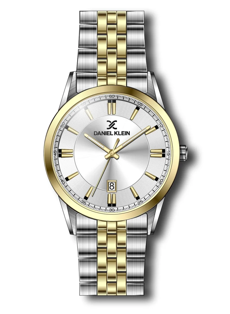 دانيل كلاين ساعة رجالية ستانلس ستيل | هيكل من الستانلس ستيل الفضي ذهبي | تناظري | قرص دائري فضي بنقشة مشع | حركة كوارتز يابانية | تصميم فولاذي | مقاومة للماء حتى عمق 50 مترًا